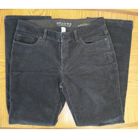 Sonoma Corduroy Pants Sz 8 Petite Brown Mid Rise Demi Bootcut Classic Equestrian - Picture 2 of 14